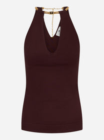 Top smanicato Elisabetta Franchi con catena gioiello e scollo profondo