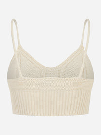 Top in maglia panna con borchie decorative di LANEUS - vista posteriore