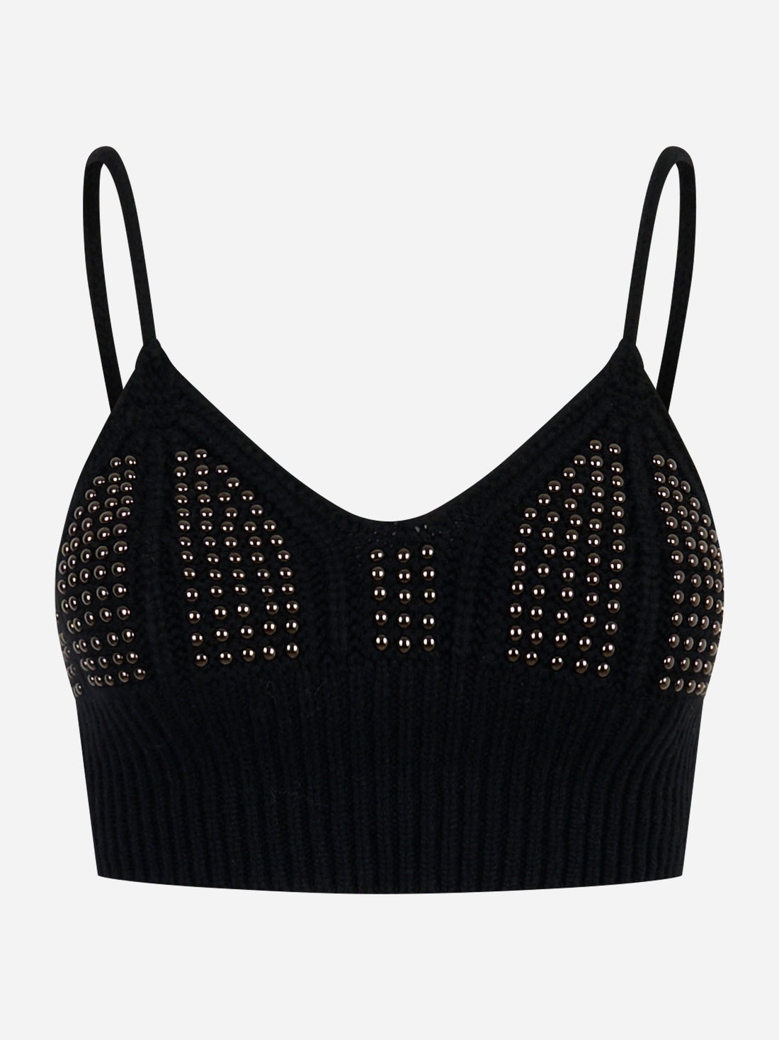 Top nero in maglia con borchie Laneus visto frontale