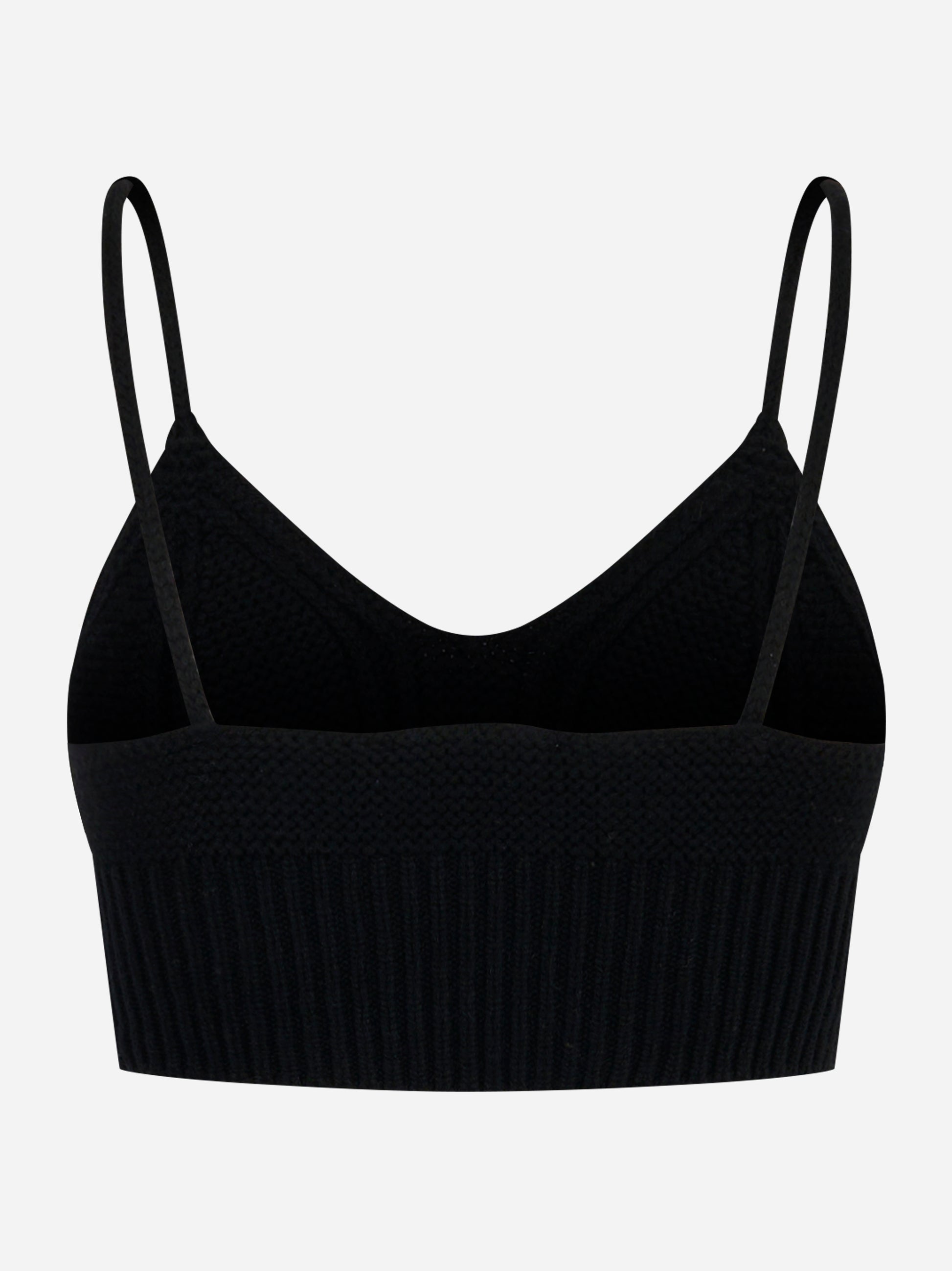 Vista posteriore top Laneus nero in lana stretch