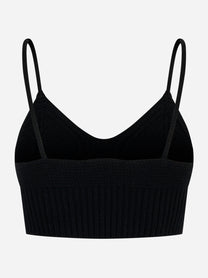 Vista posteriore top Laneus nero in lana stretch