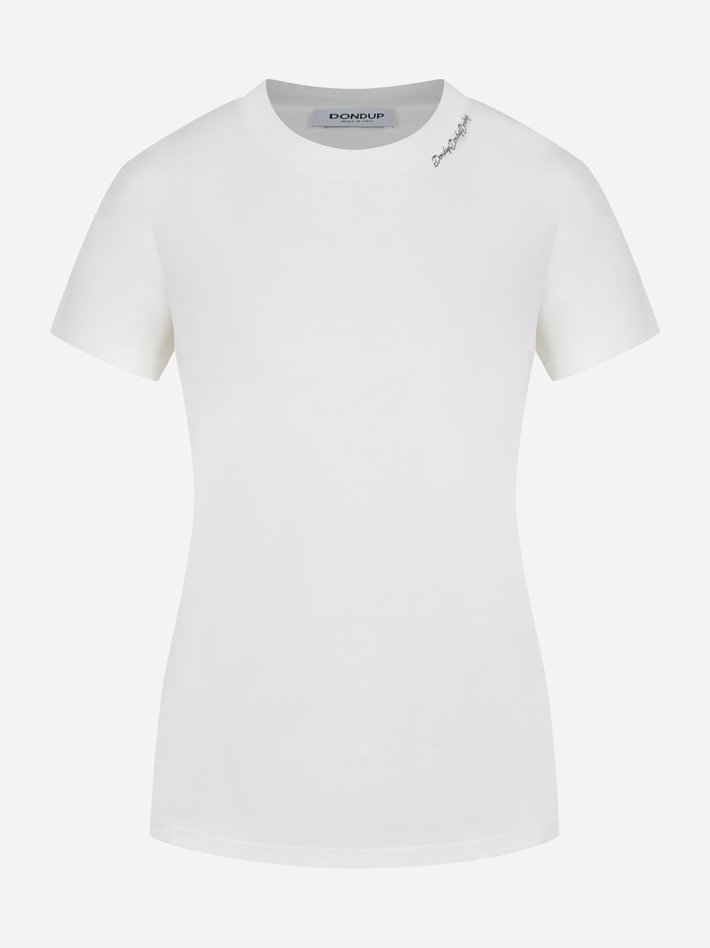 T-shirt in cotone bianco con logo ricamato Dondup - fronte