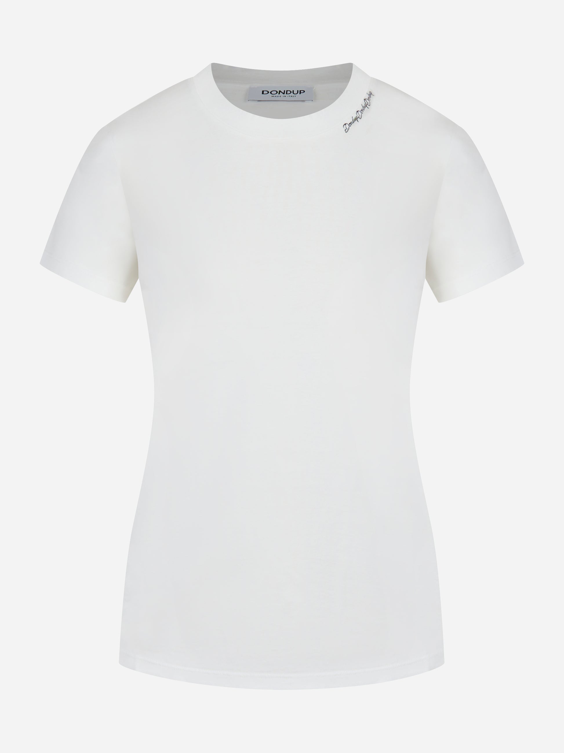 T-shirt in cotone bianco con logo ricamato Dondup - fronte