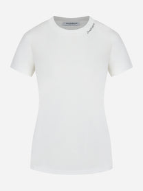 T-shirt in cotone bianco con logo ricamato Dondup - fronte