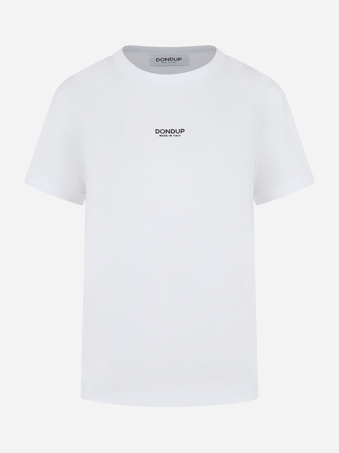 T-shirt Dondup bianca con ricamo logo sulla spalla, vista frontale