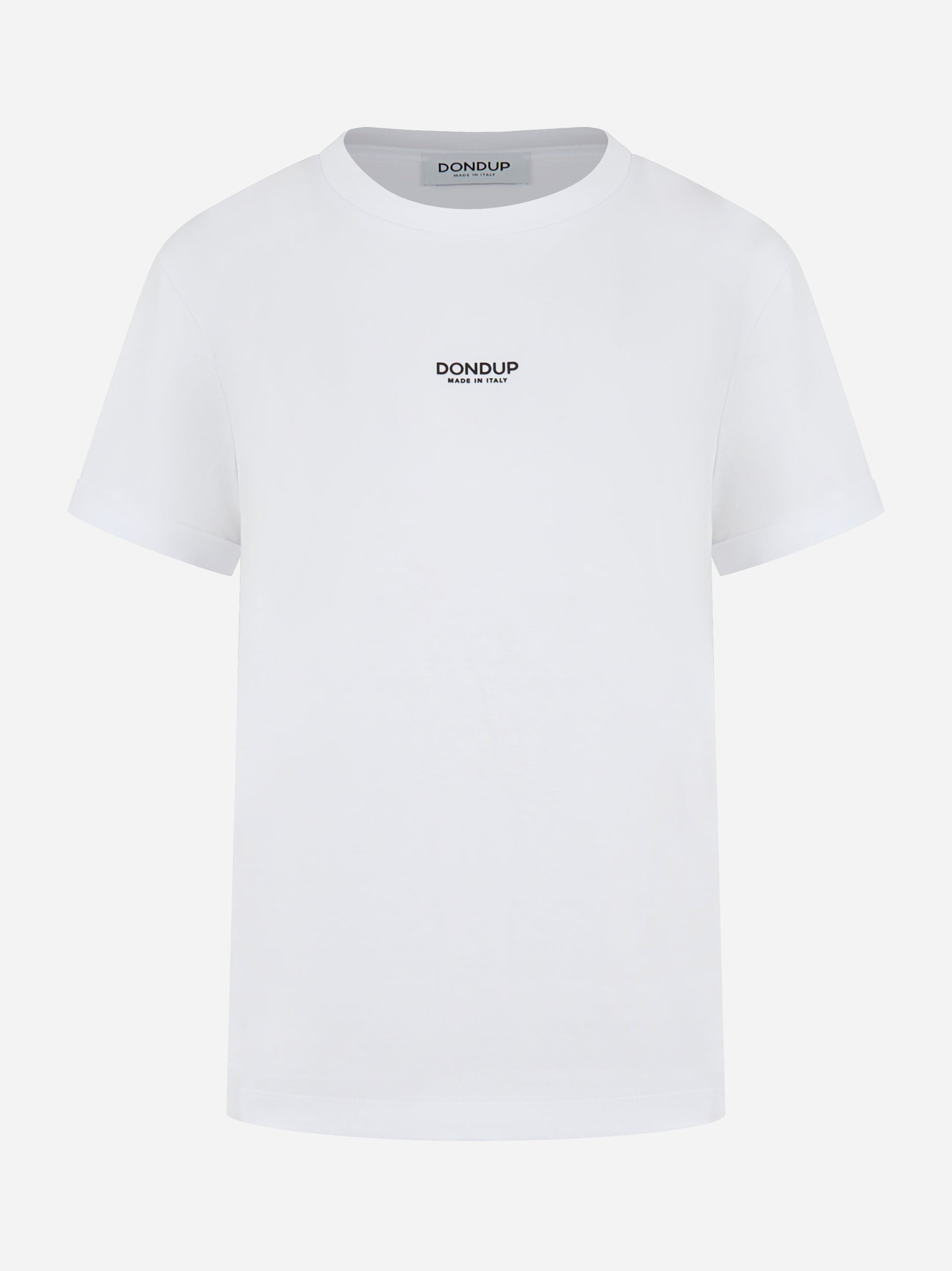 T-shirt Dondup bianca con ricamo logo sulla spalla, vista frontale