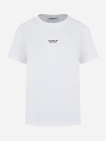 T-shirt Dondup bianca con ricamo logo sulla spalla, vista frontale