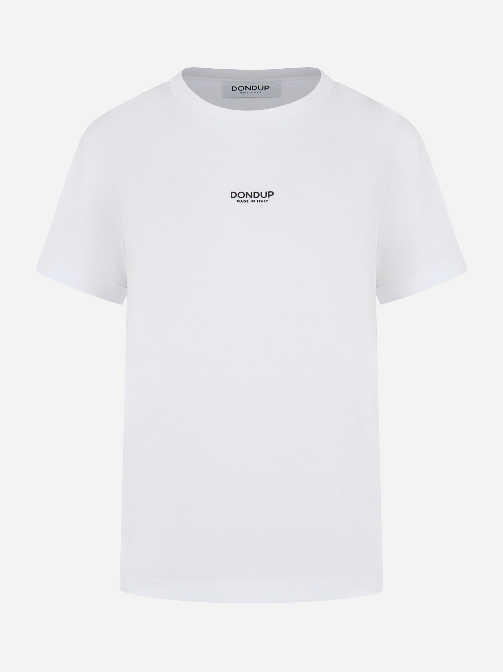 T-shirt Dondup bianca con ricamo logo sulla spalla, vista frontale