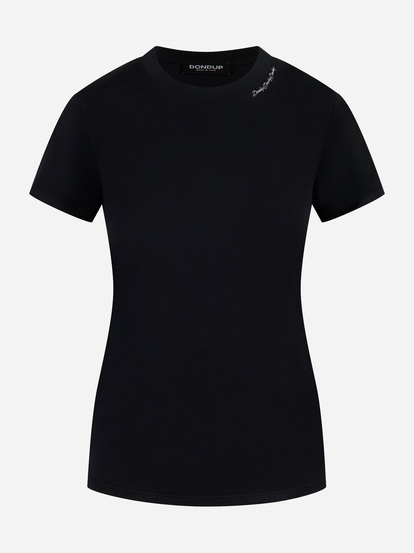 T-shirt nera Dondup con logo ricamato sul collo