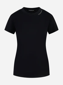 T-shirt nera Dondup con logo ricamato sul collo