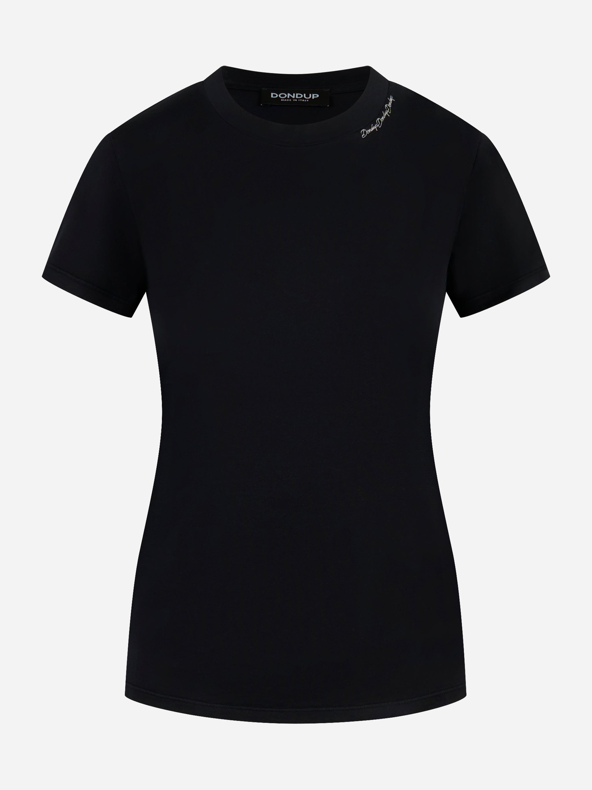 T-shirt nera Dondup con logo ricamato sul collo