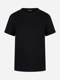 T-shirt nera con logo tono su tono Dondup - fronte
