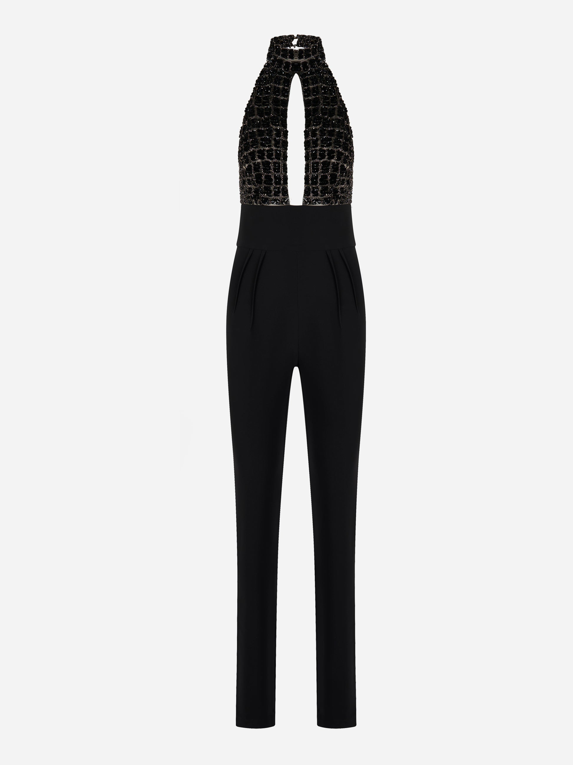 Tuta in crepe e tulle nera con ricami cocco Elisabetta Franchi - vista frontale