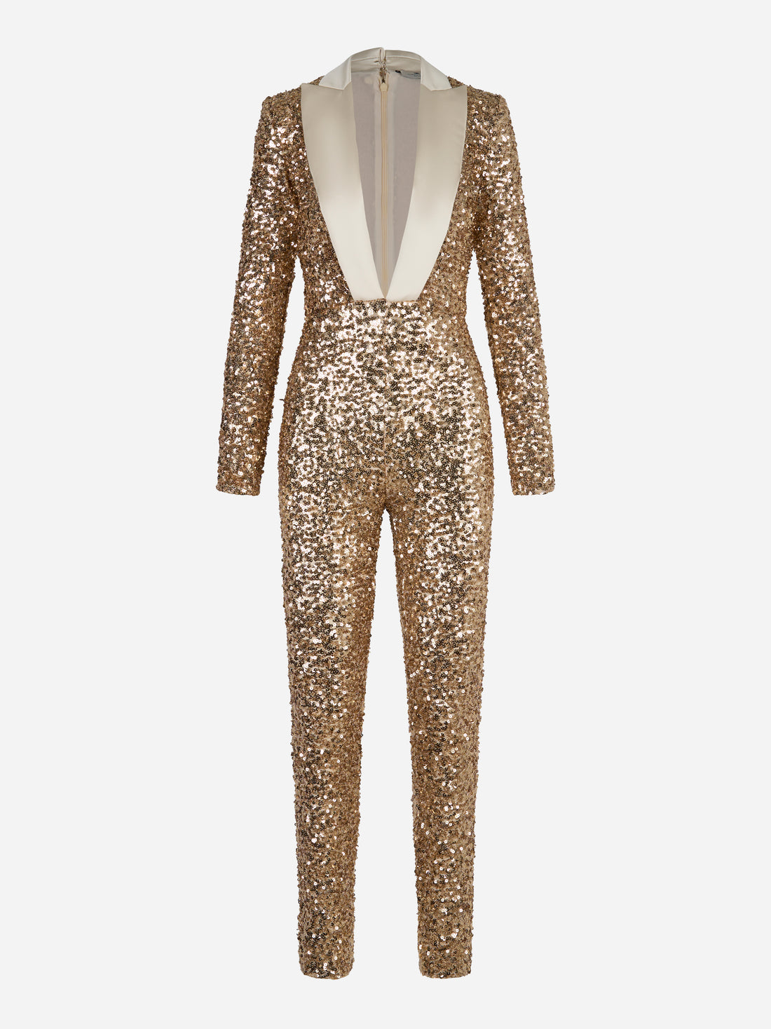 Tuta Red Carpet oro con paillettes e scollo smoking Elisabetta Franchi