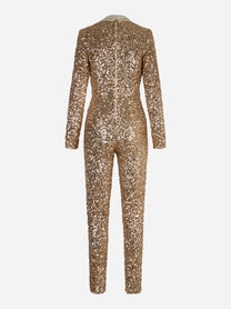 Retro tuta interamente ricamata in paillettes oro Elisabetta Franchi