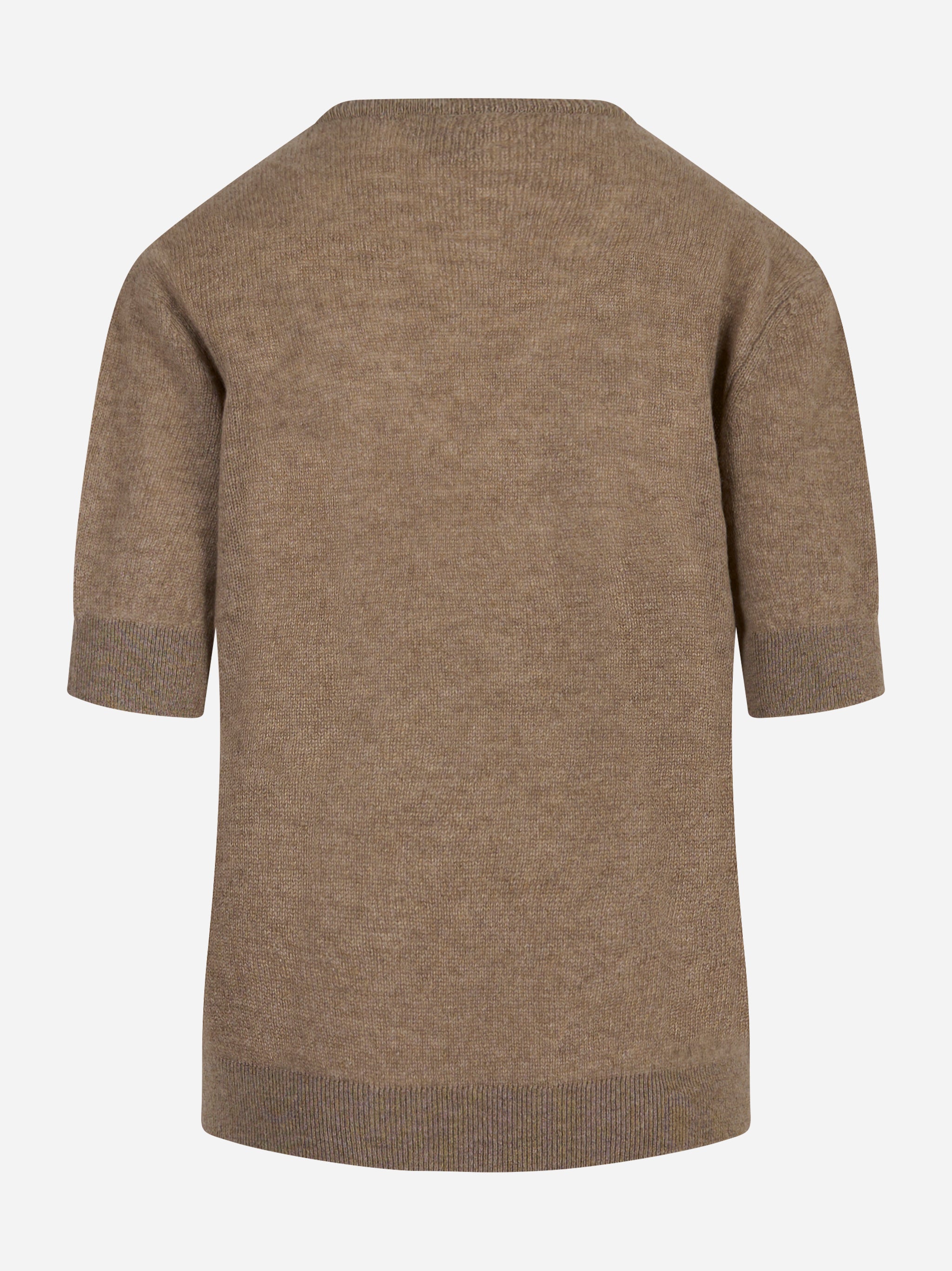 Maglia color cammello a manica corta in cashmere UNIVERSEL SPORT CHIC retro