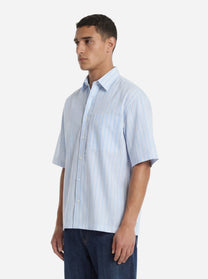 Camicia manica corta in cotone celeste Nelson